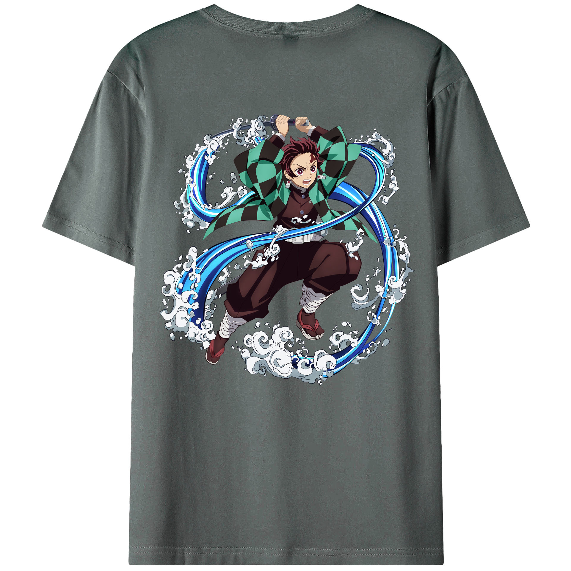 （画像用） 鬼滅の刃 竈門 炭治郎／かまど たんじろう Kamado Tanjirou 綿100％ メンズ半袖Tシャツ（バックプリント） 通気性